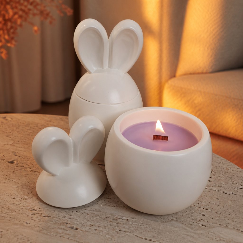 Bunny Candle - White / Plum Rhubarb