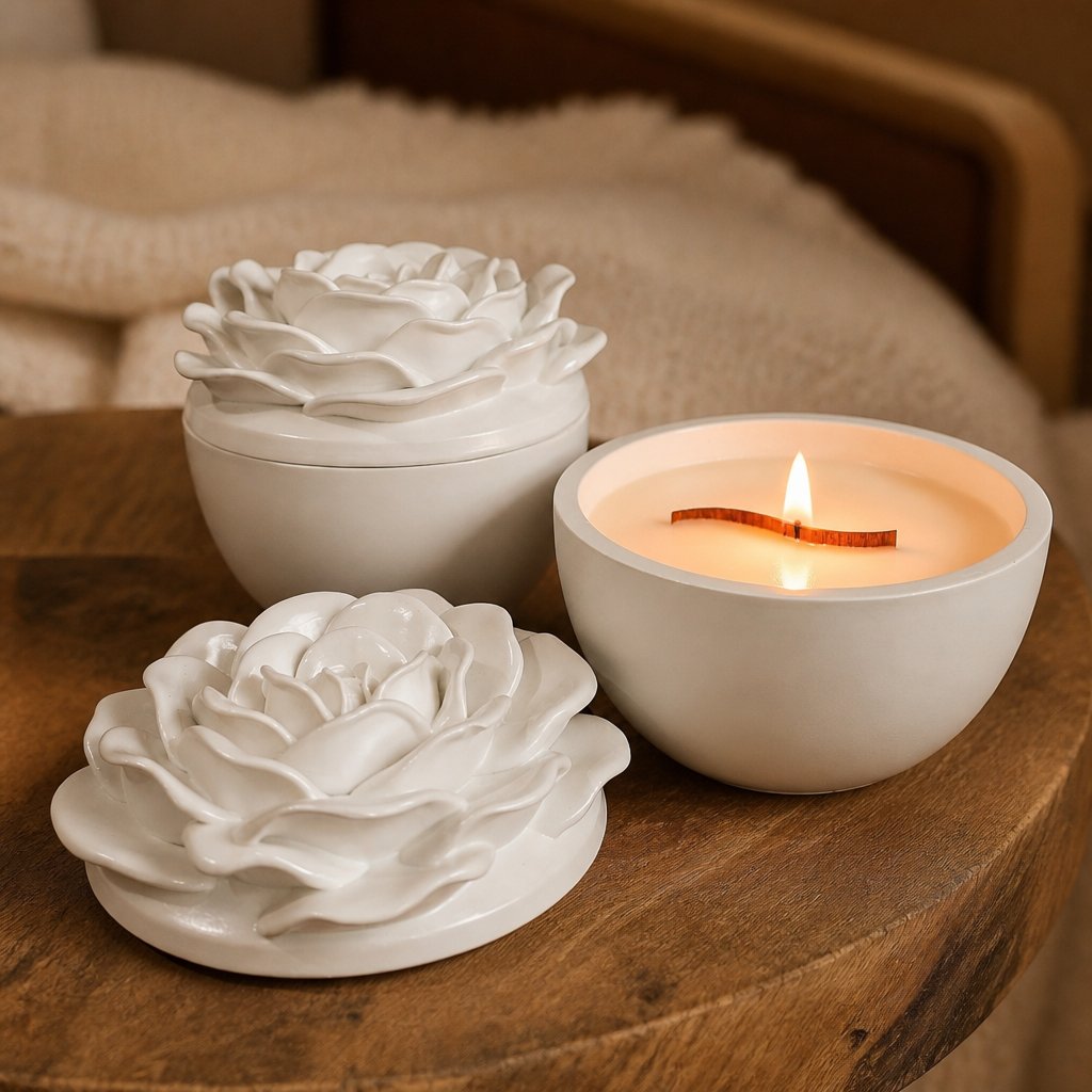 Flower Candle - White/Lemongrass, Ginger