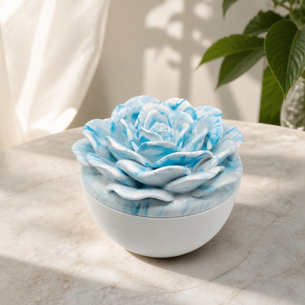 Marble Flower Candle - White / Turquoise / Blueberry, Vanilla