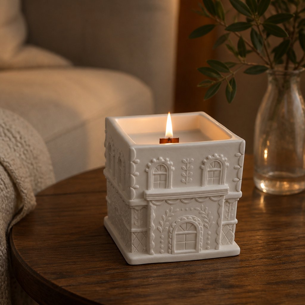 Medium House Candle - White / Cotton