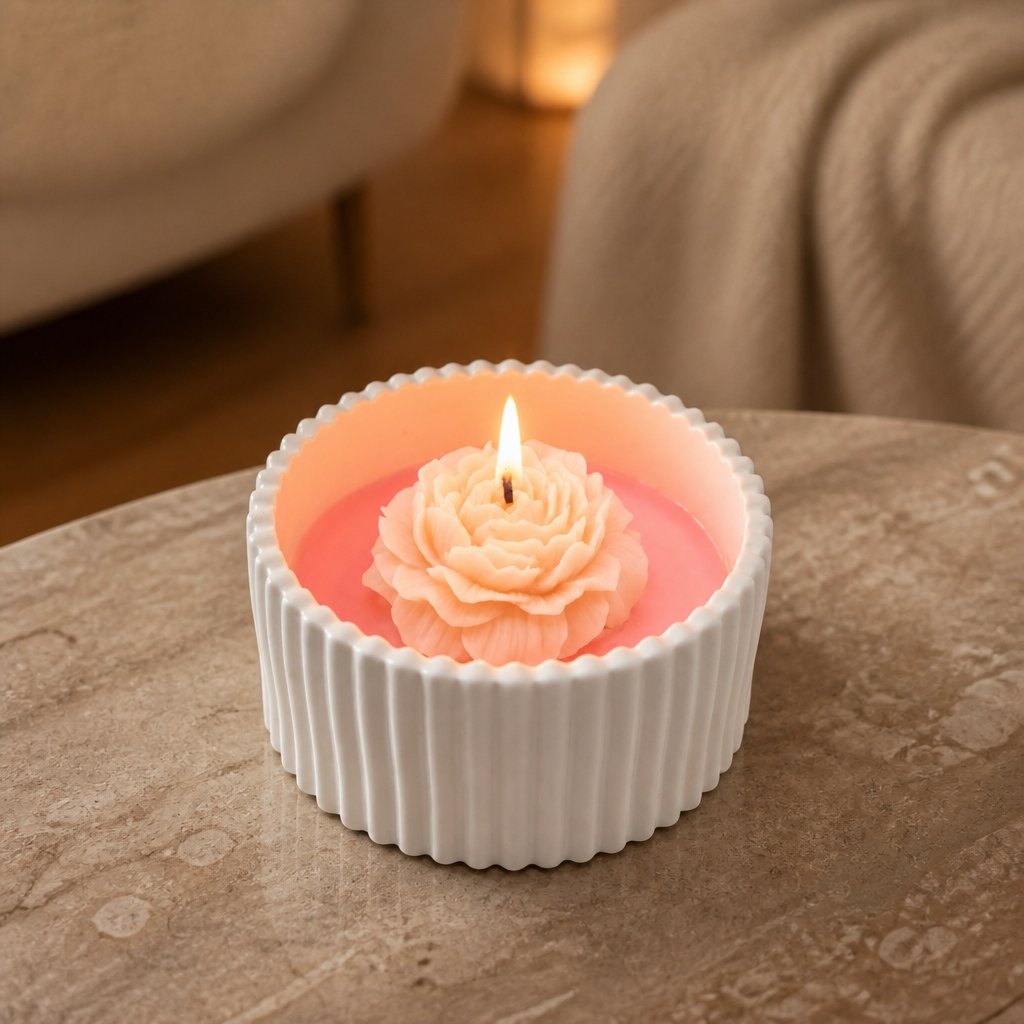 Satin Poppy Candle - White / Pink / Cherry, Almond
