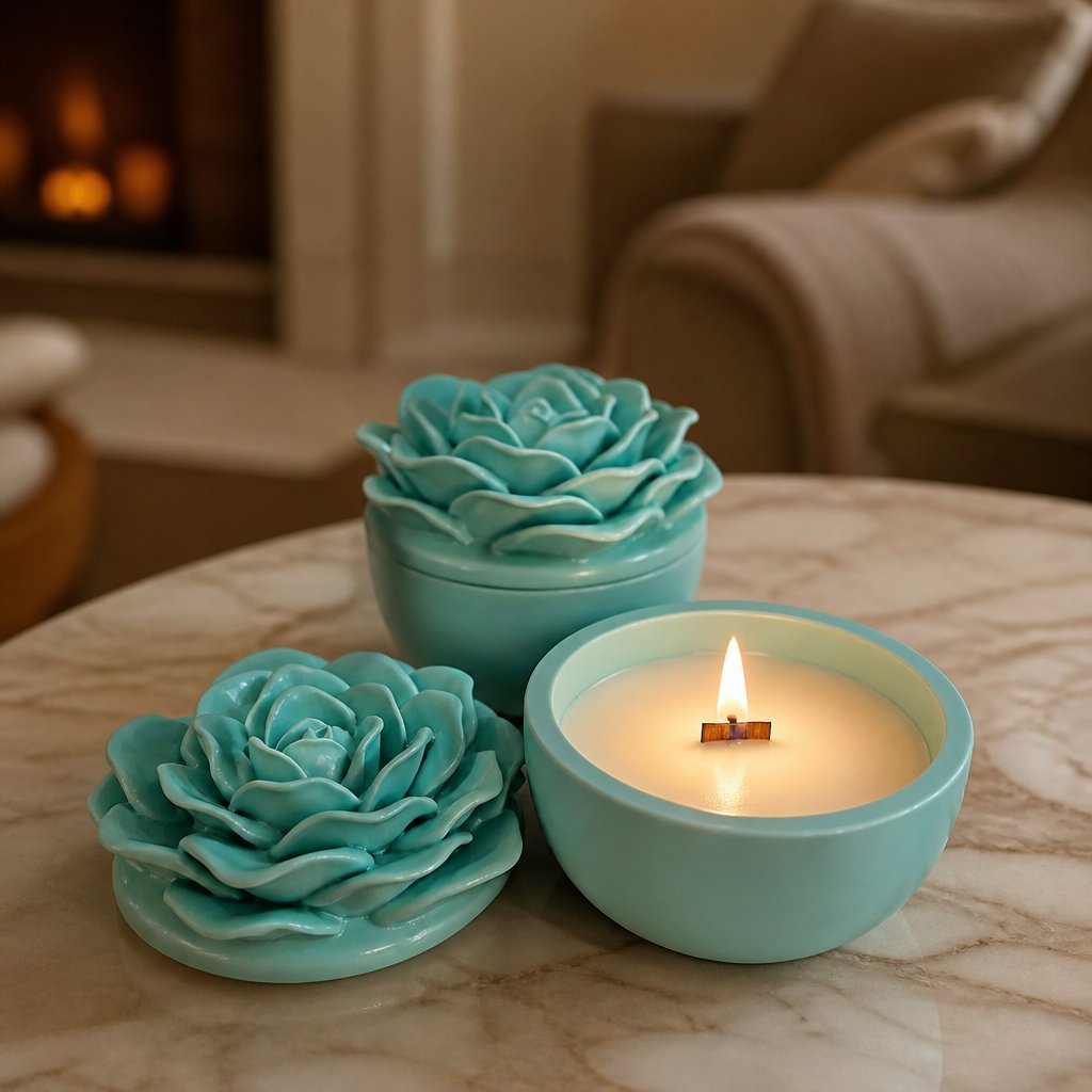 Azur Flower Candle - Turquoise / Vanilla