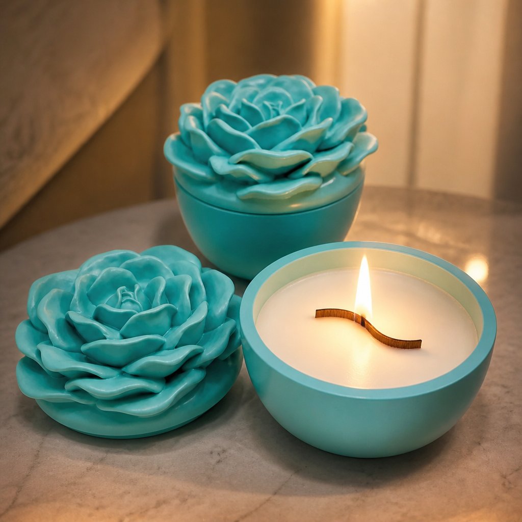 Maxi Azure Flower Candle - Turquoise / Vanilla