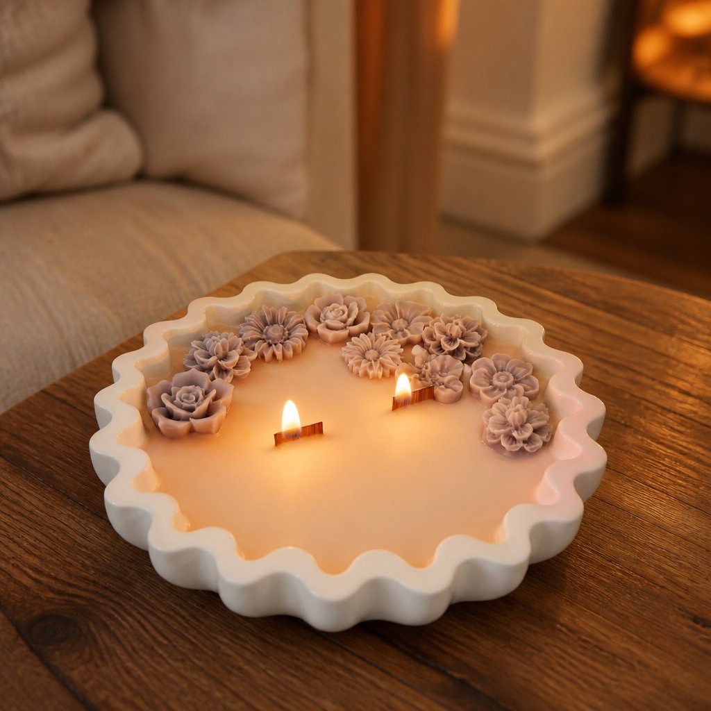 Velvet Candle - White / Cranberry, Orange