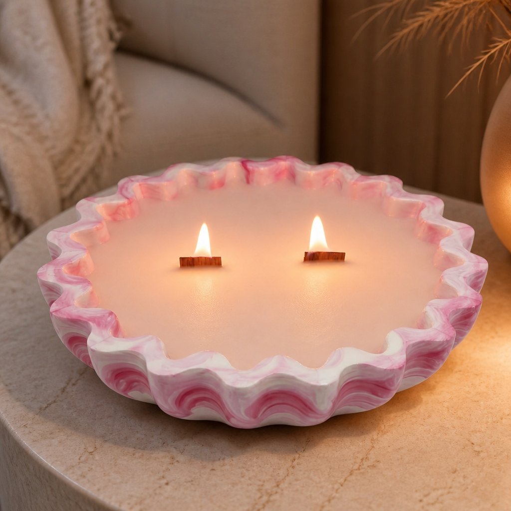 Marble Cranberry Candle - White / Pink / Cranberry, Orange