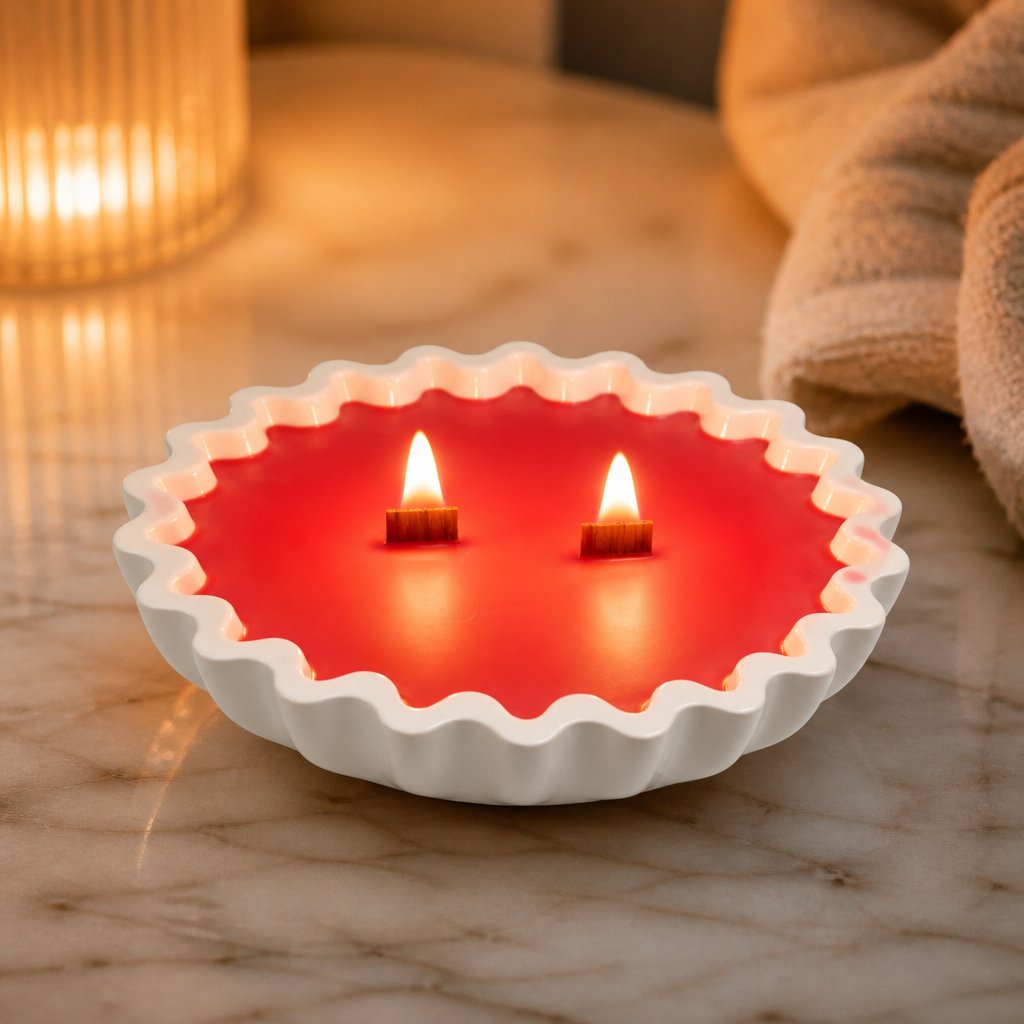 Ruby Wool Candle - White / Red / Cherry, Almond