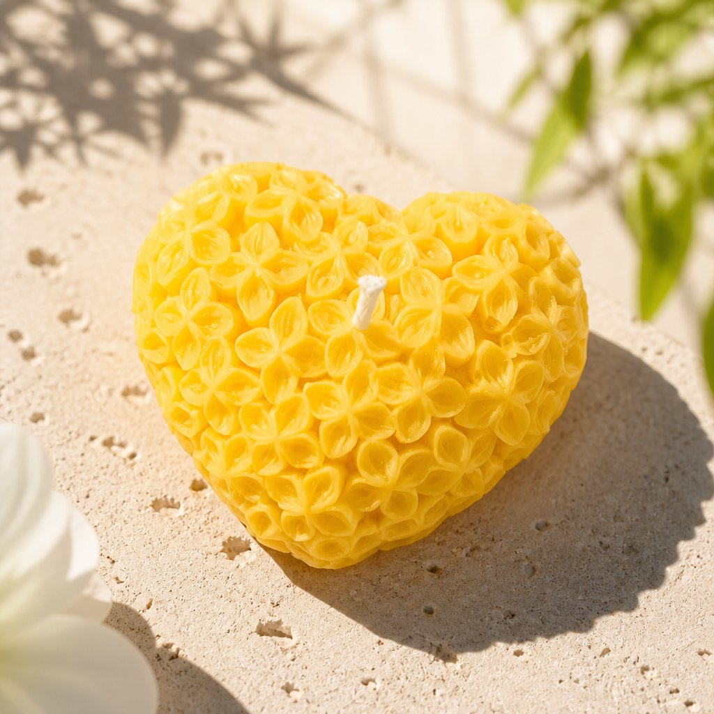 Decorative candle Blooming heart - Yellow / Lime, Basil, Mandarin