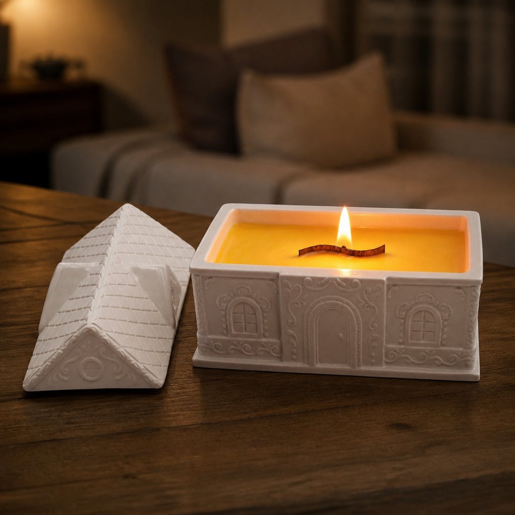 Large House Candle - White / Coconut Island