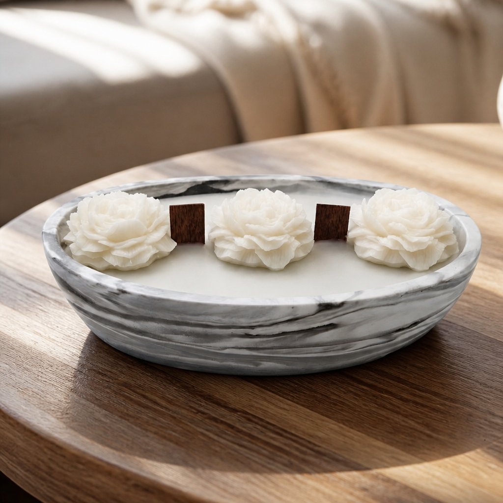 Smoky Marble Candle - White / Gray / Cedar, Black Amber