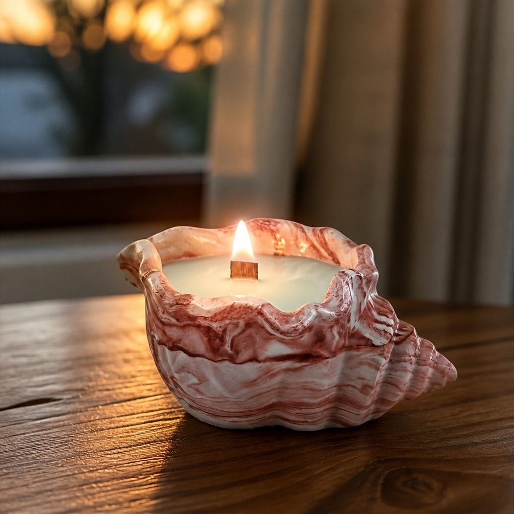 Candle Sea Treasure - Brown-Red / Turquoise / Bamboo, Cucumber