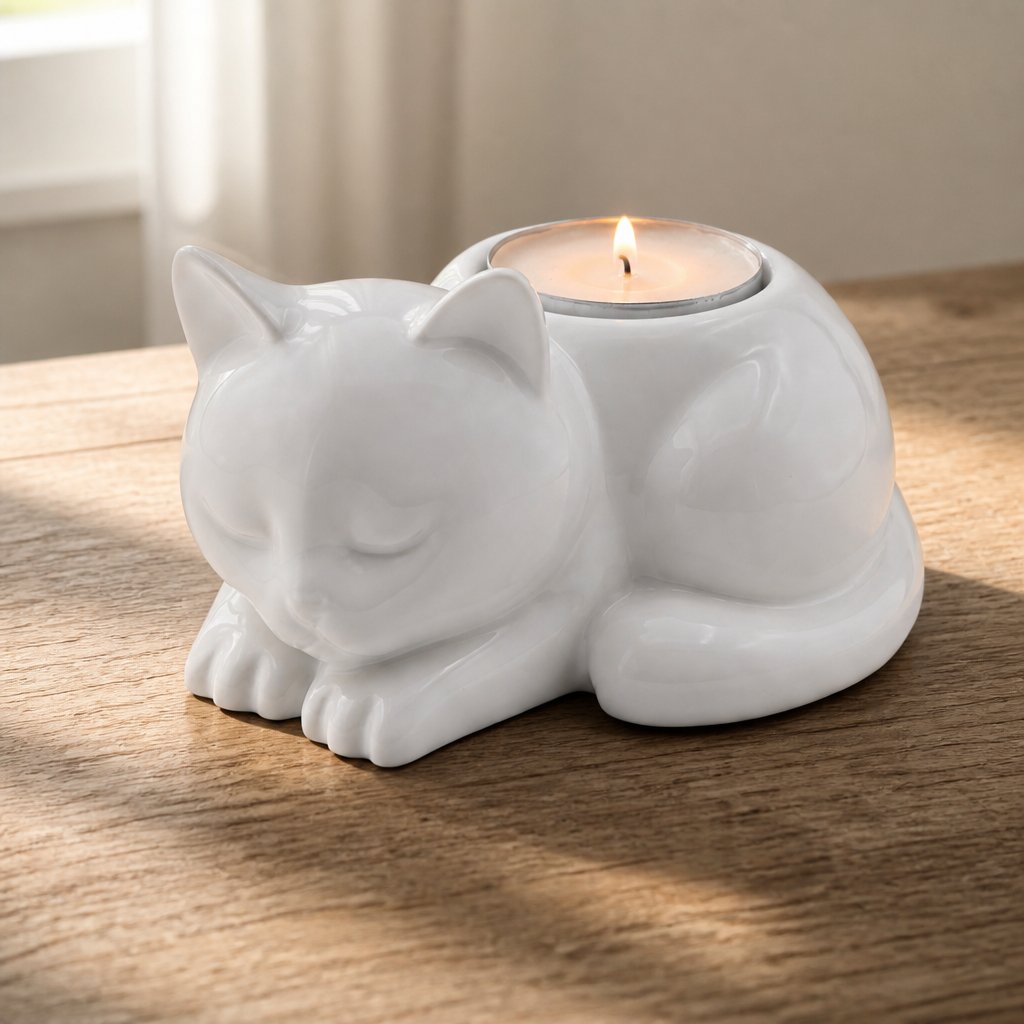 Design Candle Holder Cat – White