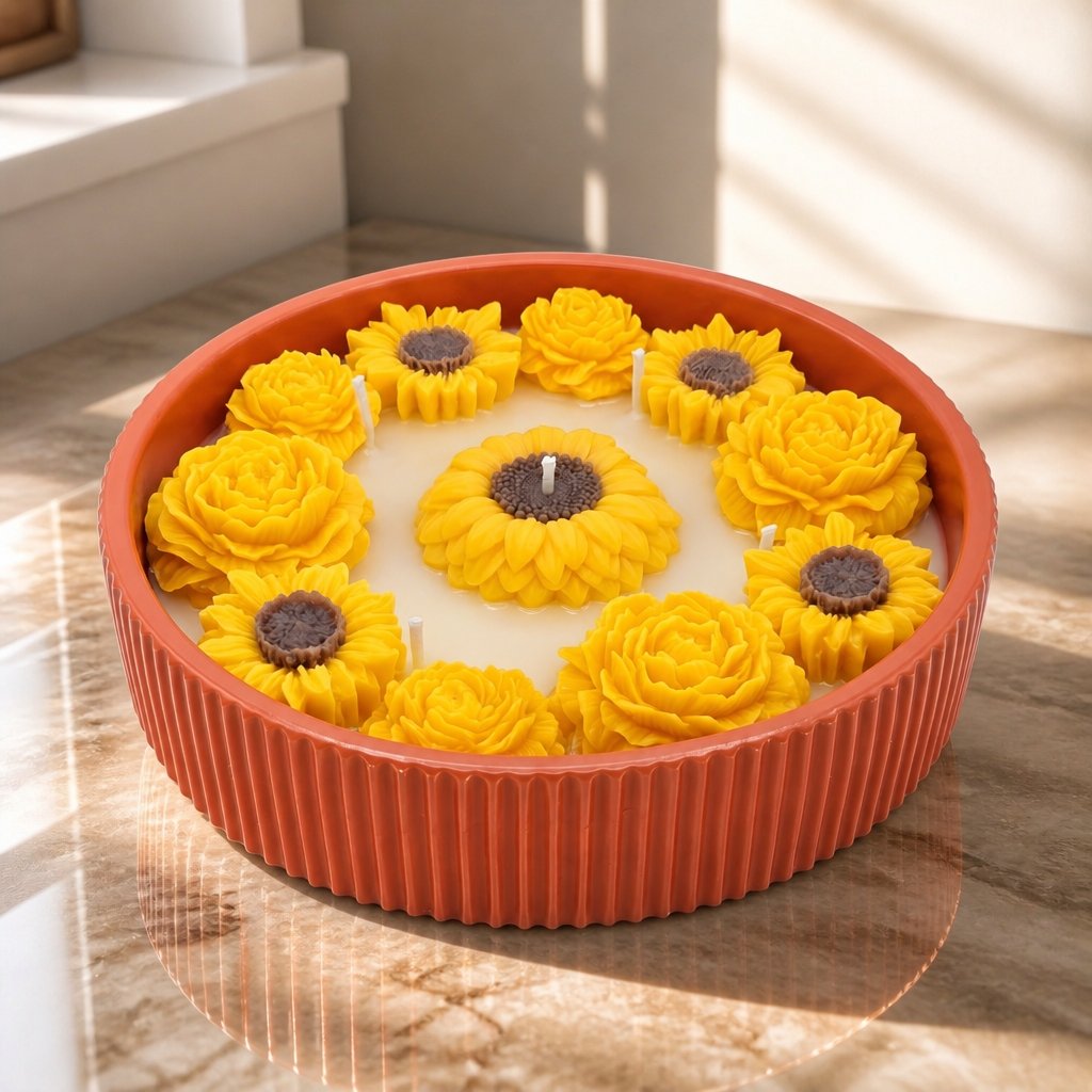 Candle Sunflower - Brick Red / Lime, Honey, Milk