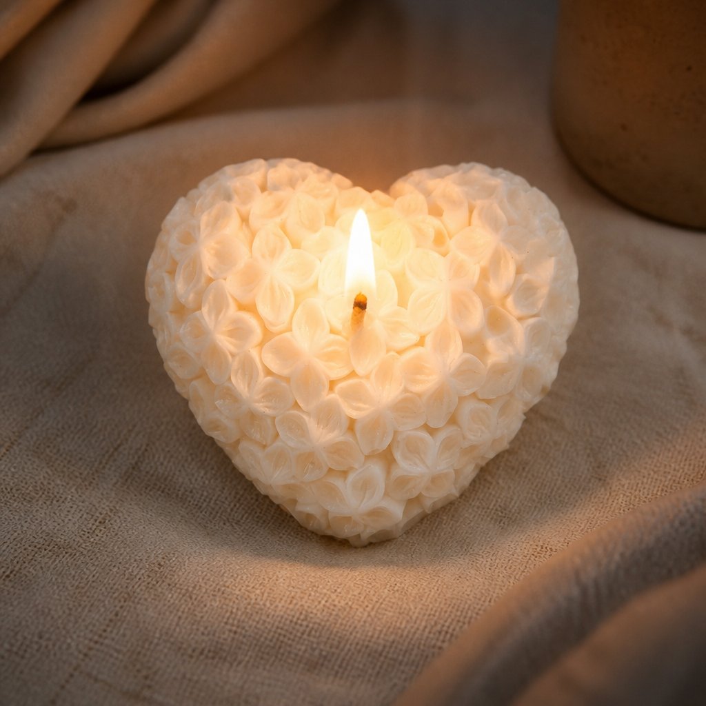 Decorative candle Blooming Heart - White / Coconut