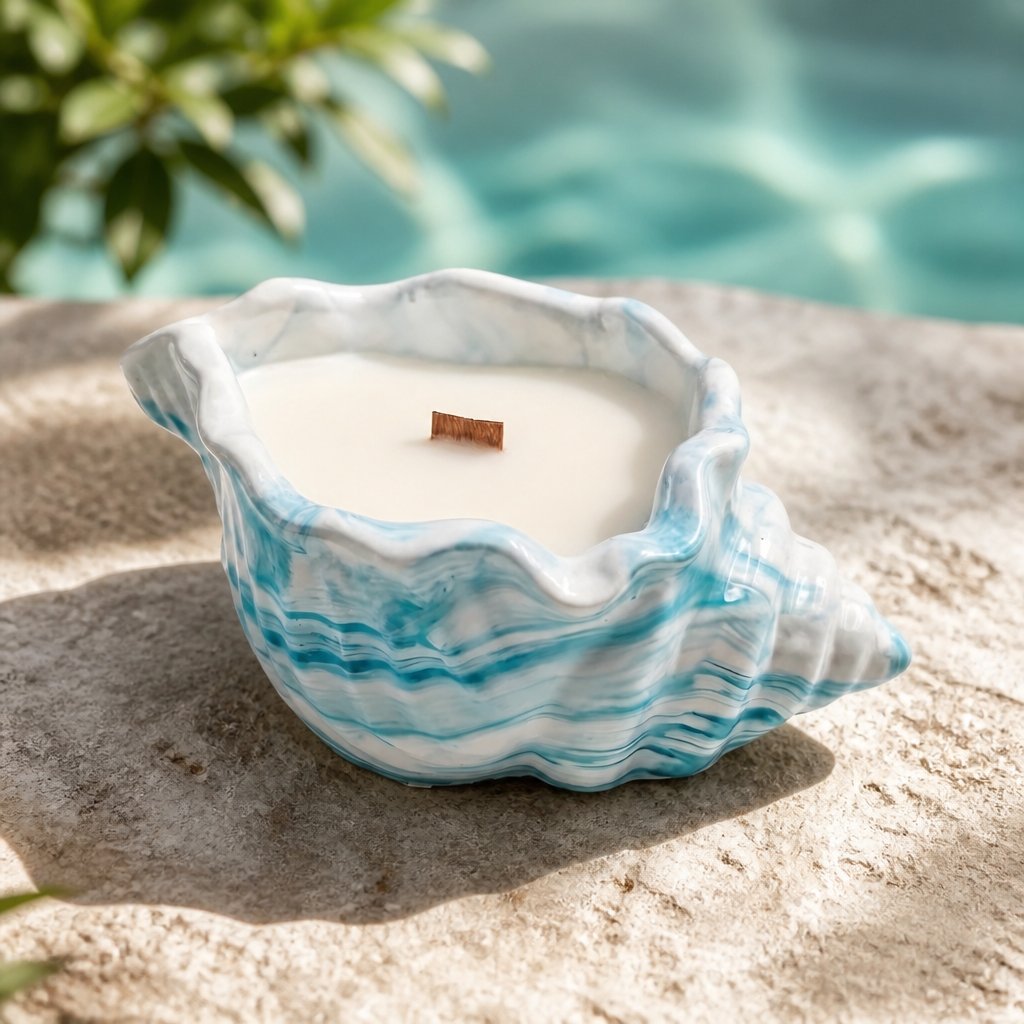 Candle Vlnka - Turquoise / White / Lime, Basil, Mandarin