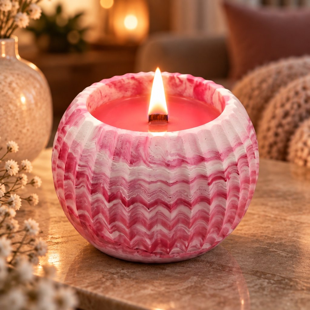 Line Candle - Pink, White / Cherry
