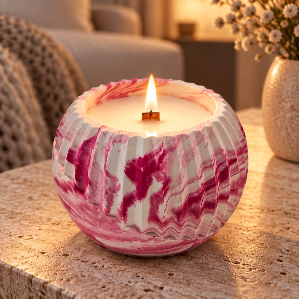 Line Candle - Pink, White / Coconut Island