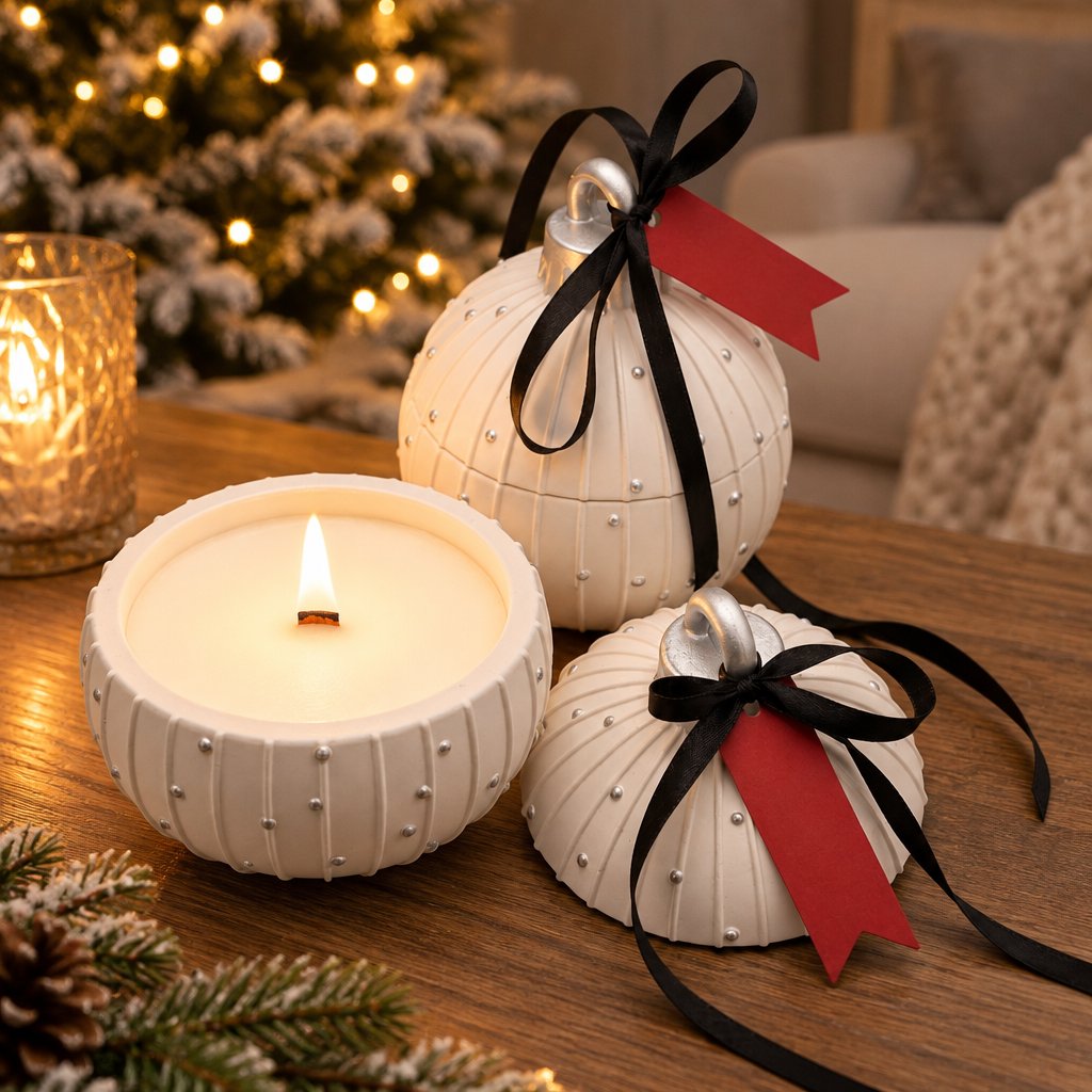 Candle Christmas Bauble Charming - White / Silver / Winter Magic