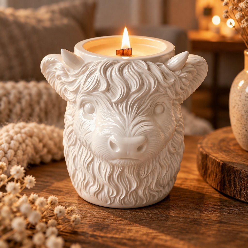 Highland Cow Candle - White / Vanilla