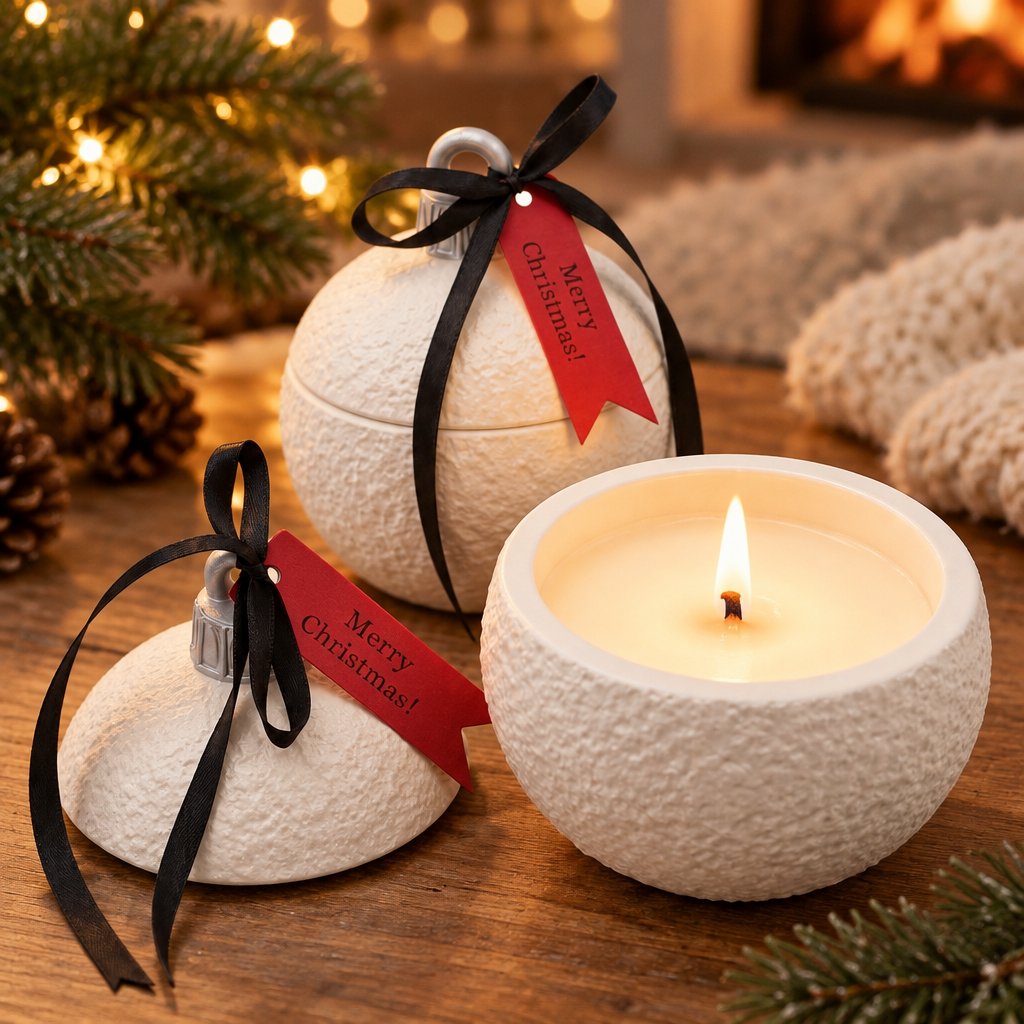 Candle Christmas Bauble Classic MINI - White / Silver / Winter Magic