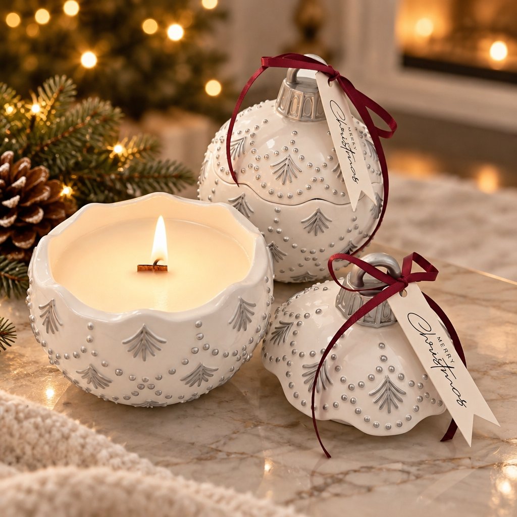 Candle Christmas Bauble Enchanted MINI - White / Silver / Winter Magic / MINI