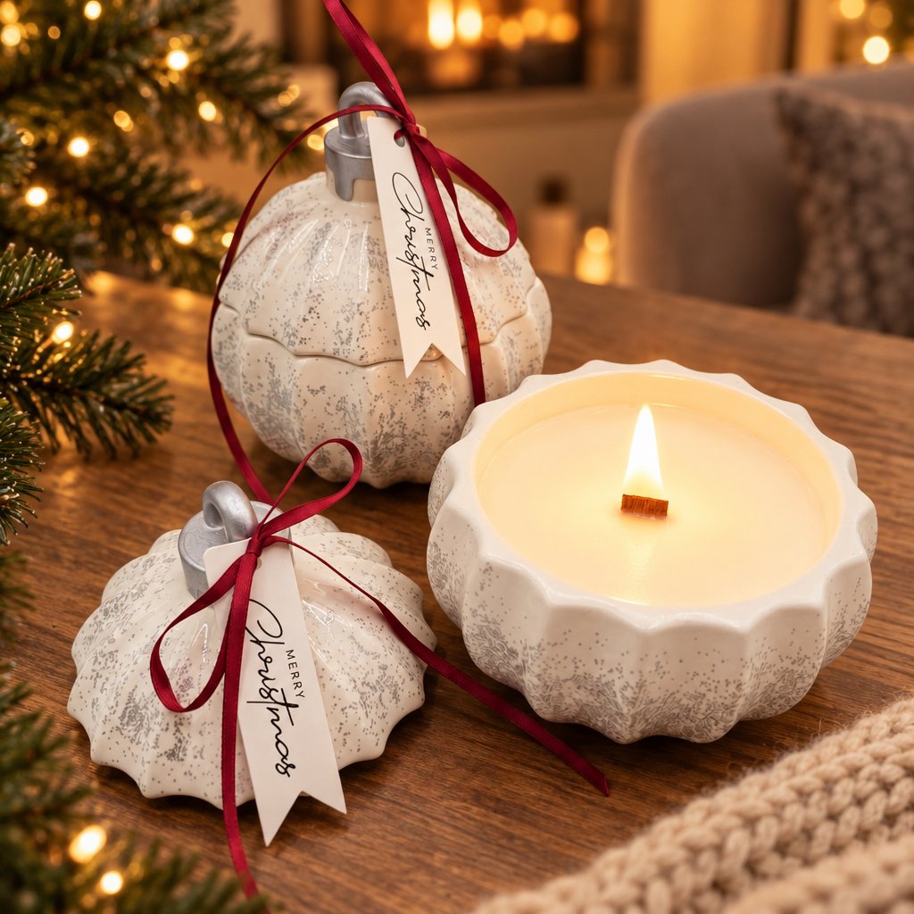 Christmas Bauble Glitter MINI Candle - White / Silver / Winter Magic