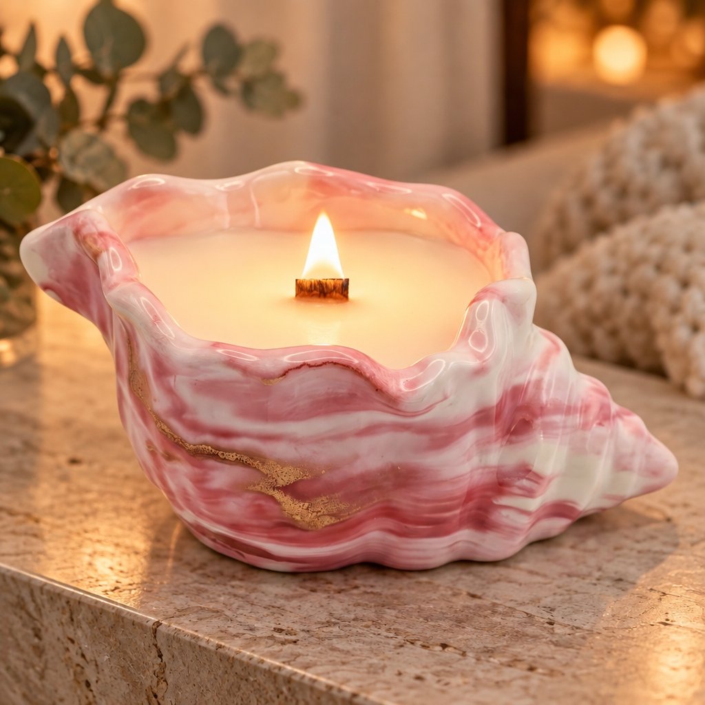 Pink Tide Candle - Pink / White / Gold / Eucalyptus, Camphor