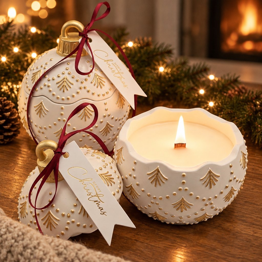 Christmas Bauble Enchanted Candle - White / Gold / Winter Magic