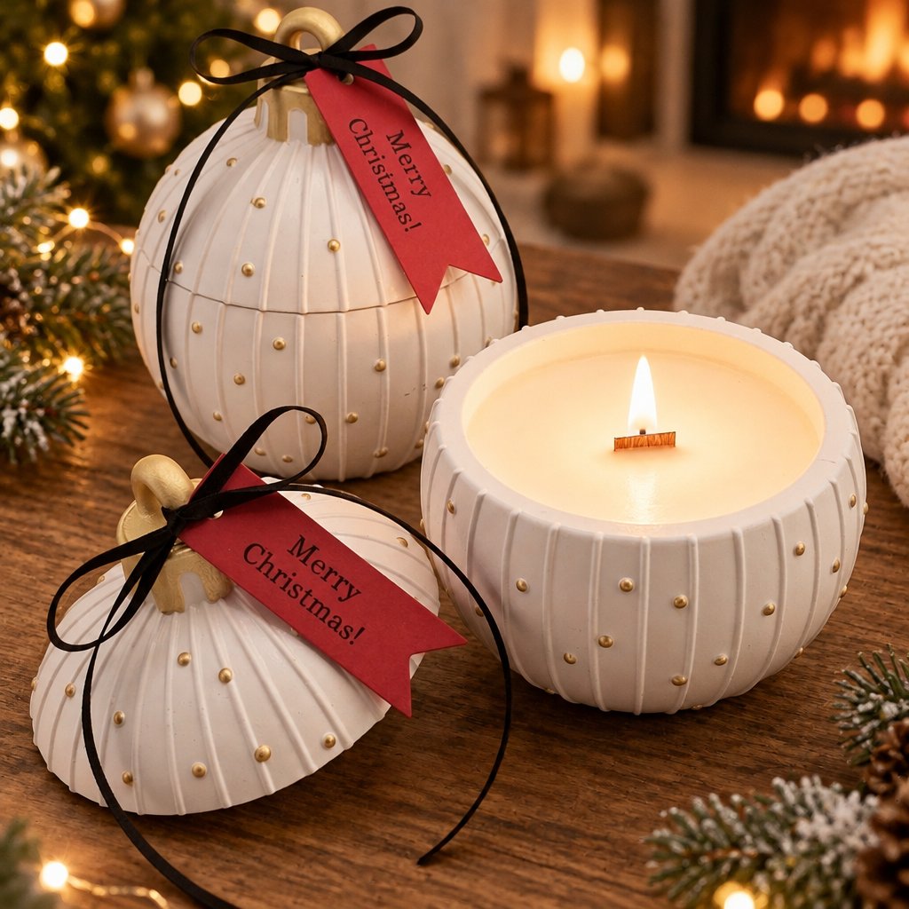 Christmas Bauble Charming Candle - White / Gold / Winter Magic